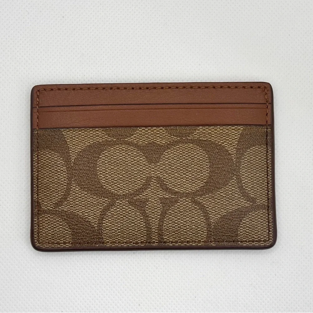 Coach Signature Brown and Tan Card Holder - Picture 8 of 11